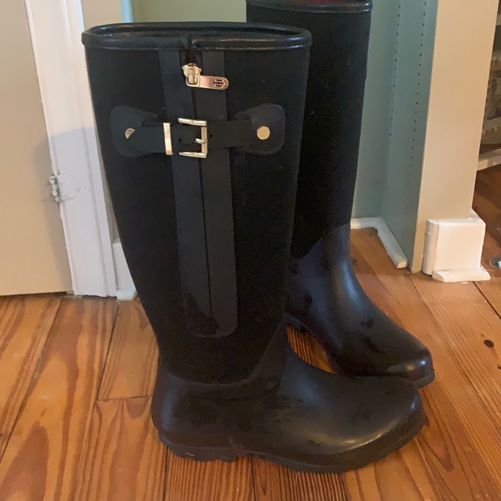 Tommy Hilfiger Rain Boots w/Gold Zipper and Buckle